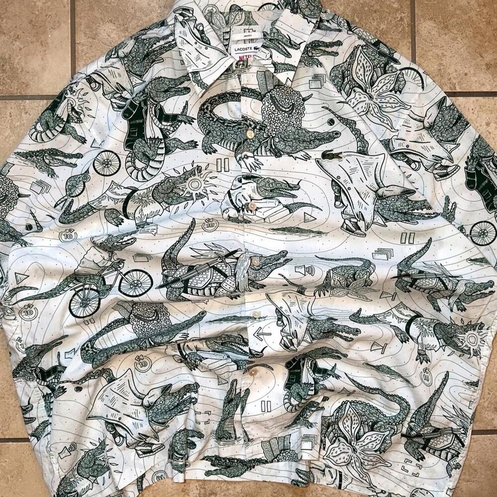Lacoste x Netflix Relaxed Fit Short Sleeve Button Up Shirt - Size XL